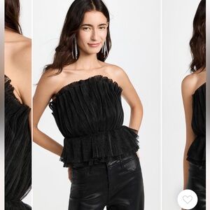 ENDLESS ROSE Black strapless tulle peplum top